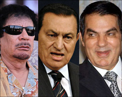من اليمين زين العابدين بن علي ثم حسني مبارك والقذافي (الأوروبية)