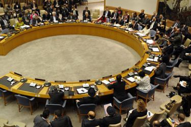 Libya's ambassador to the United Nations Abdel-Rahman Shalgam (L) speaks to the UN Security Council on February 25, 2011 during a meeting held to consider actions against Libyan leader Muamar Kadhafi's government that could include sanctions