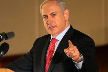 Israeli Prime Minister Benjamin Netanyahu delivers a speech during the "Conference of Presidents of Major American Jewish Organisations" in Jerusalem on February 16, 2011.