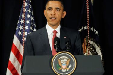 U.S. President Barack Obama announces limited U.S. military operations against Libya, in Brasilia, March 19, 2011.