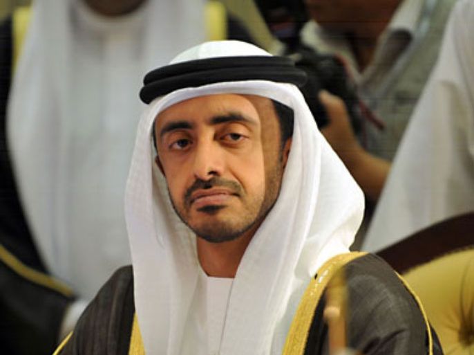 United Arab Emirates' Foreign Minister Sheikh Abdullah bin Zayed al-Nahayan attends an extraordinary meeting of the Gulf Cooperation Council (GCC) Foreign Ministers on March 10, 2011 in Riyadh, during which they decided to create a $20 billion dollar development fund to aid Bahrain and Oman after protests there