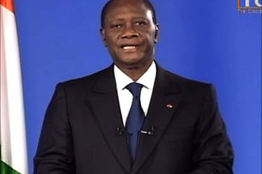 f_A picture grabbed on April 11, 2011 on Tele Cote d'Ivoire (TCI) shows Ivorian President Alassane Ouattara addressing Ivorians on TV in Abidjan. Rid of his rival Laurent Gbagbo