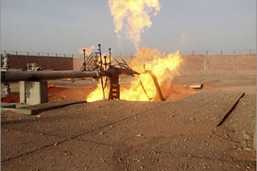 A part of a gas pipeline is seen on fire near the northern city of al-Arish April 27, 2011. Saboteurs blew up a pipeline running through Egypt's North Sinai on Wednesday that supplies gas to Israel and Jordan