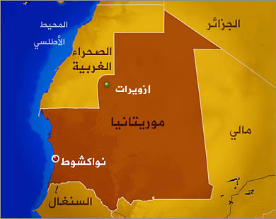 خارطة موريتانيا وعليها ازويرات
