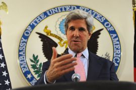 US Senator John Kerry gives a press conference at the US embassy in Kabul on May 15, 2011. Influential US Senator John Kerry met Afghan President Hamid Karzai in Kabul late on May 14, the president's office said, ahead of Kerry's visit to Pakistan after the killing of Osama bin Laden. AFP