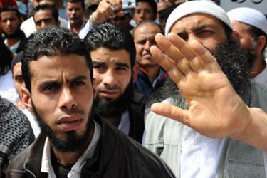 Tunisian Islamists demonstrate during a rally in central Tunis, on April 29, 2011.