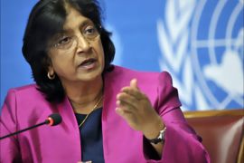 South African Navanethem Pillay, UN High Commissioner for Human Rights, speaks during a press conference entitled 'Human rights Global shifts and new opportunities', at the European headquarters of the United Nations in Geneva, Switzerland, 30 June 2011.