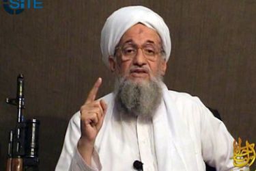 This image provided by SITE Intelligence Group shows Ayman al-Zawahiri as he gives a eulogy for fellow al-Qaeda leader Usama bin Laden in a video released on jihadist forums on June 8, 2011. The eulogy is titled,