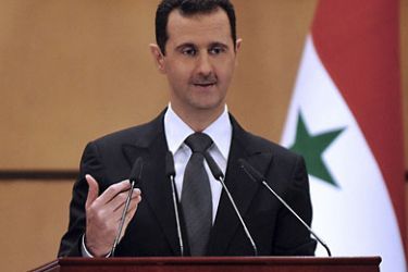 r_Syria's President Bashar al-Assad speaks in Damascus June 20, 2011, in this handout photograph released by Syria's national news agency SANA. Assad, facing three