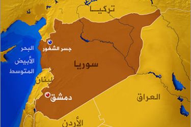 خريطة لسوريا مع تحديد مدينة جسر الشغور