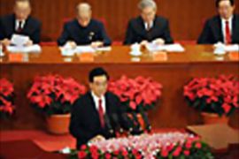 f_Chinese President Hu Jintao gives a speech inside the Great Hall of the People in Beijing as part of celebrations for the Chinese Communist Party's 90th anniversary on July