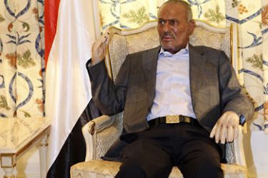 r_Yemen's President Ali Abdullah Saleh is seen during a meeting with U.S. President Barack Obama's top counterterrorism advisor John Brennan in Riyadh in this picture taken on July 10, 2011