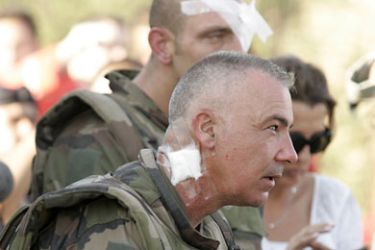 Wounded French soldiers, among the three serving with the UN peacekeeping force in Lebanon who was wounded on July 26, 2011 in a roadside bomb attack in the southern city of Sidon. AFP