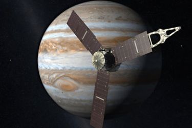 f_This artist's rendition released by NASA shows NASA's Juno spacecraft orbiting Jupiter. Juno is set to launch toward Jupiter aboard a United Launch Alliance Atlas V rocket on August 5, 20115