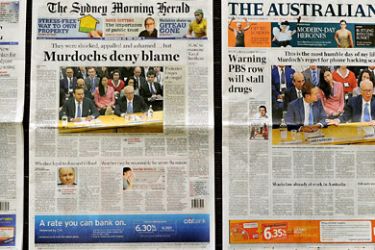 : Australian newspaper front pages displayed in Sydney on July 20, 2011 detail the results of the appearance of Rupert Murdoch and his son James Murdoch at a parliamentary committee hearing in London