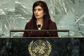 In this image released by the UN September 27, 2011 shows Hina Rabbani Khar, Minister for Foreign Affairs of Pakistan addresses the 66th General Assembly on September 27, 2011 at the United Nations in New York. AFP PHOTO