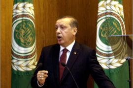 epa02914886 Turkish Prime Minister Recep Tayyip Erdogan gives a speech at the Foreign Ministers Arab League meeting, at the Arab League headquarters, Cairo, Egypt, 13 September 2011. Erdogan arrived in Egypt
