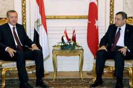 Turkish Prime Minister Recep Tayyip Erdogan (L) meets with Egyptian Prime Minister Essam Sharaf in Cairo on September 13, 2011 during the first leg of the former's three-nation Arab Spring tour that will also take him to Tunisia and Libya.
