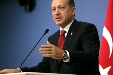 Turkish Prime Minister Recep Tayyip Erdogan addresses journalists during a press conference in Ankara on October 19, 2011, hours after Kurdish rebels killed 24 Turkish soldiers and wounded 22 others at the border with Iraq