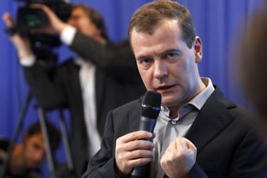 r_Russian President Dmitry Medvedev speaks during a meeting with members of the United Russia party in Moscow October 15, 2011.