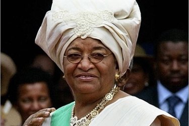 (FILES) This picture taken on January 16, 2006 in Monrovia shows Liberia's President Ellen Johnson Sirleaf after taking the oath of office, becoming Africa's first elected woman head of state in a country torn apart by 14 years of civil war. Liberian President Ellen Johnson Sirleaf, Liberian "peace warrior" Leymah Gbowee, and Yemen's Arab Spring activist Tawakkul Karman on Friday won the Nobel Peace Prize, the jury said on October 7, 2011. AFP PHOTO SEYLLOU
