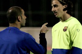epa02992510 (FILE) Photo dated 18 December 2009 shows Zlatan Ibrahimovic (R) of FC Barcelona receiving
