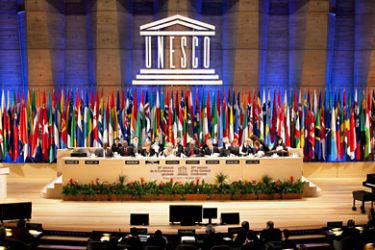 A file picture dated 25 October 2011 of the 36th session of UNESCO's General Conference in Paris, France. The United Nations Educational, Scientific and Cultural Organization (UNESCO) on 31 October 2011 voted to admit Palestine as a full member despite opposition from the United States and Israel. The motion to admit the Palestinians was passed by UNESCO members meeting in Paris with 107 votes in favour, 14 against and 52 abstentions. EPA/BALAZS MOHAI HUNGARY OUT Local Caption 000004029801