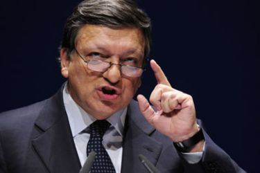 European Commission President Jose Manuel Barroso delivers a speech on Europe at the Konrad Adenauer Foundation, in Berlin on November 9, 2011. The speech is an annual recurrent comment on idea and condition of Europe.