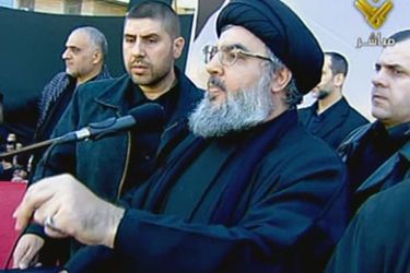F_An image grab taken from the Hezbollah-run Manar TV shows Lebanon's Hezbollah chief Hassan Nasrallah delivering a speech in southern Beirut on December 6, 2011