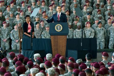 U.S. President Barack Obama speaks to troops at Fort Bragg in Fayetteville, North Carolina December 14, 2011.