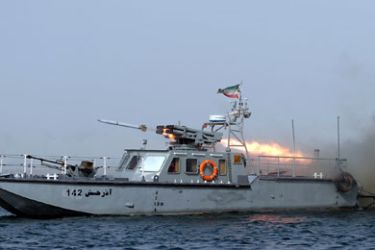 An Iranian war-boat fires a missile during the "Velayat-90" navy exercises in the Strait of Hormuz in southern Iran on December 30, 2011. Iran, which has been carrying out war games in the Strait of Hormuz over the past week, has said that "not a drop of oil" would pass through the strait if Western governments