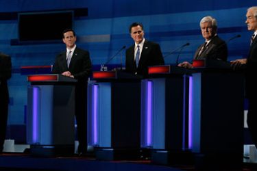 Texas Gov. Rick Perry, former U.S. Sen. Rick Santorum, former Massachusetts Gov. Mitt Romney, former U.S. House Speaker Newt Gingrich and U.S. Rep. Ron Paul participate in a Fox News, Wall Street Journal-sponsored debate at the Myrtle Beach Convention Center, on January 16, 2012 in Myrtle Beach, South Carolina. Voters in South Carolina will vote on January 21st. in the Republican primary election to pick their choice for U.S. presidential candidate. Joe Raedle/Getty Images/AFP