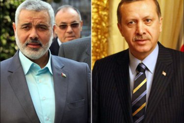 من اليمين رجب طيب أردوغان رئيس الوزراء التركي - إسماعيل هنية رئيس الحكومة المقالة - فلسطين