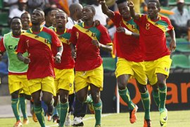 ر-Guinea's Sadio Diallo (3rd R) celebrates his goal with teammates during their African Nations Cup