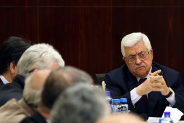 Palestinian president Mahmud Abbas gestures during a meeting of the Fatah Central Committee in the West Bank city of Ramallah on January 29, 2012.