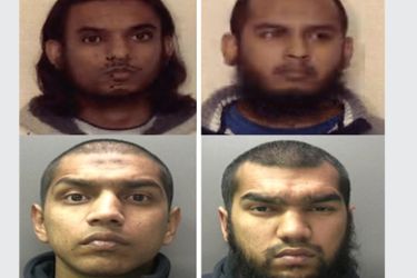 (FILES) A combo of undated handout pictures obtained from West Midlands Police on February 1, 2012 shows Islamists (L-R) Mohammed Chowdhury, Shah Rahman, Gurukanth Desai and Abdul Miah who on February 1 pleaded guilty to plotting to blow up the London Stock Exchange in 2010.