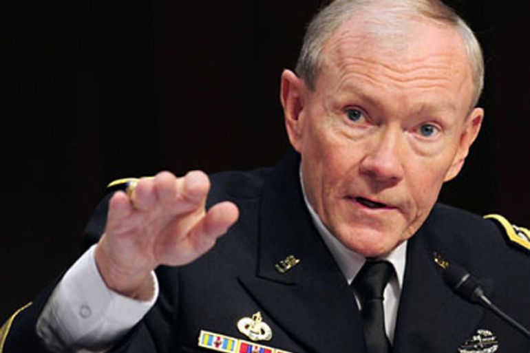 This November 15, 2011 file photo shows Chairman, Joint Chiefs of Staff Army Gen. Martin E. Dempsey testifying at a hearing of the Senate Armed Services Committee on November 15, 2011 on Capitol Hill in Washington, DC. The US military's top general plans to fly to Egypt this week as the United States