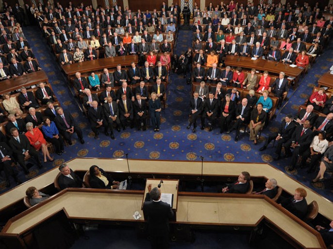 US President Barack Obama addresses a Joint Session of Congress about the US economy and job creation at the US Capitol in Washington, DC, September 8, 2011.