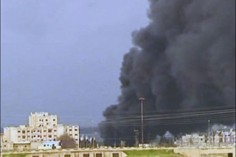 Black smoke is seen after an explosion set an oil pipeline on fire at Bab Amro, near Homs city February 17, 2012, in this handout photograph released by Syria's national news agency SANA.QUALITY FROM SOURCE. REUTERS/SANA /Handout (SYRIA - Tags: CIVIL UNREST POLITICS ENERGY BUSINESS) FOR EDITORIAL USE ONLY. NOT FOR SALE FOR MARKETING OR ADVERTISING CAMPAIGNS. THIS IMAGE HAS BEEN SUPPLIED BY A THIRD PARTY. IT IS DISTRIBUTED, EXACTLY AS RECEIVED BY REUTERS, AS A SERVICE TO CLIENTS