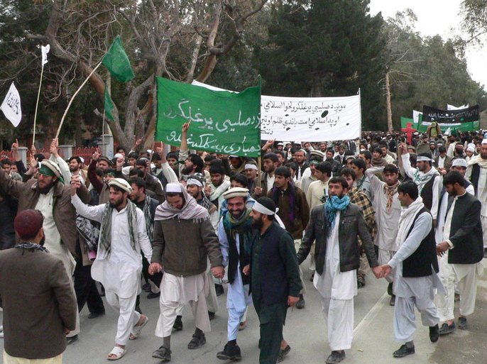 Afghan protestors shout anti-US slogans during a demonstration in Jalalabad, capital of Nangarhar province on March 13, 2012