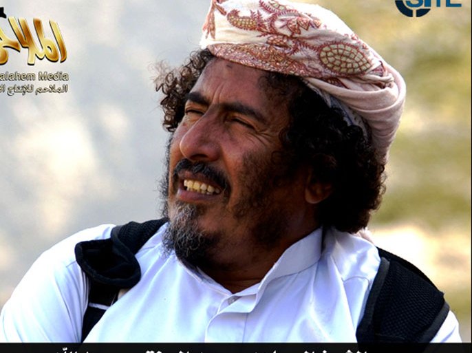 SIT01 - -, -, - : This handout picture of a video grab provided by the SITE Intelligence Group shows that Al-Qaeda in the Arabian Peninsula (AQAP) announced the death of Abu Omar Muhammad al-Hanq, a regional leader in Arhab district in Sana'a province of Yemen. The group reported in a communiqué issued on jihadist forums on March 8, 2012, that Hanq died from an illness on March 4, and praised him as a "sheikh of jihad and support." AQAP also noted that two of his sons participated in jihad and died, including one in Iraq, and another in Arhab in late-2008/early-2009 as a result of a joint American-Yemeni strike. Hanq had appeared in a November 2011, AQAP