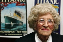 F/ Britain's only remaining Titanic survivor 90 year old Millvina Dean opens the Titanic Voices Exhibition at the Maritime Museum in Southampton on April 11, 2002