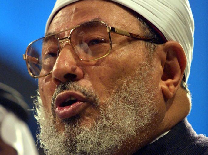 File picture dated December 16, 2000 shows Egyptian Muslim scholar, Sheikh Yussef al-Qardawi, speaking after receiving the holy Koran award in a special ceremony to choose the 'Islamic Personality of the Year' at the end of Dubai's international Koran competition. France's President Nicolas Sarkozy said on March 26, 2012 that the influential Sunni Muslim cleric, who has been invited to visit Paris next month by the Union of Islamic Organisations in France (UOIF), was not welcome in France.
