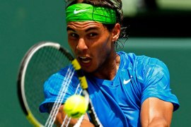 KEY BISCAYNE, FL - MARCH 27: Rafael Nadal of Spain in action against Kei Nishikori of Japan during Day 9 of the Sony Ericsson Open at Crandon Park Tennis Center on March 27, 2012 in Key Biscayne, Florida. Mike Ehrmann/Getty Images/AFP== FOR NEWSPAPERS, INTERNET, TELCOS & TELEVISION USE ONLY ==