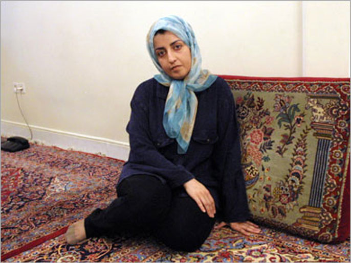 File picture dated September 4, 2001 shows Iranian peace activist Narges Mohammadi at her home in Tehran following her release from prison after posting 100 million rials (12,000 USD) in bail.