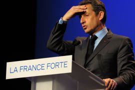 France's President and UMP party candidate for the 2012 French presidential elections Nicolas Sarkozy delivers a speech at an election rally in Besancon, Eastern France March 30, 2012. REUTERS
