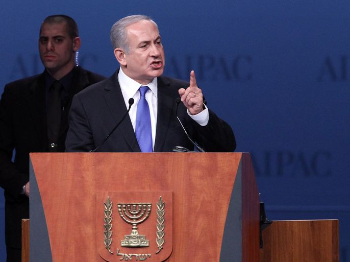 Israeli Prime Minister Benjamin Netanyahu speaks to the American Israel Public Affairs Committee (AIPAC) at their annual conference in Washington DC, March 5, 2012.