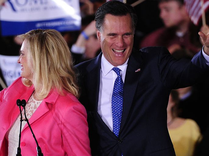 ED1012 - Boston, Massachusetts, UNITED STATES : Republican presidential hopeful Mitt Romney and his wife Ann attend a Super Tuesday Republican primary elections evening in Boston, Massaschusetts, March 6, 2012. Republican voters made their way to the polls in the Super Tuesday primary elections in 10 states and 437 delegates at stake. AFP PHOTO