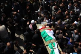 Palestinian mourners carry the body of an Islamic Jihad militant, who was killed in Israeli air strikes, during a mass funeral in Al-Omari mosque in Gaza City on March 10, 2012. Israeli air strikes on Gaza killed 14 Palestinians, including a militant group chief, medics said on March 10, in the deadliest 24 hours in the border area in more than three years. AFP PHOTO/MAHMUD HAMS