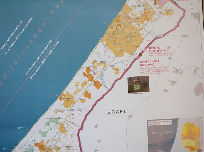 خريطة لقطاع غزة وفقاً لوجهة النظر الاسرائيلية
